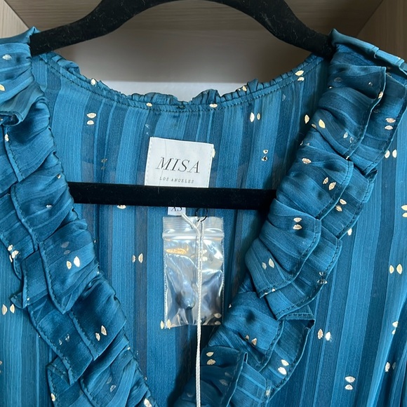 NWT Misa Los Angeles Gabriella Asymmetric Striped Wrap Midi Dress Size XS - Picture 9 of 10